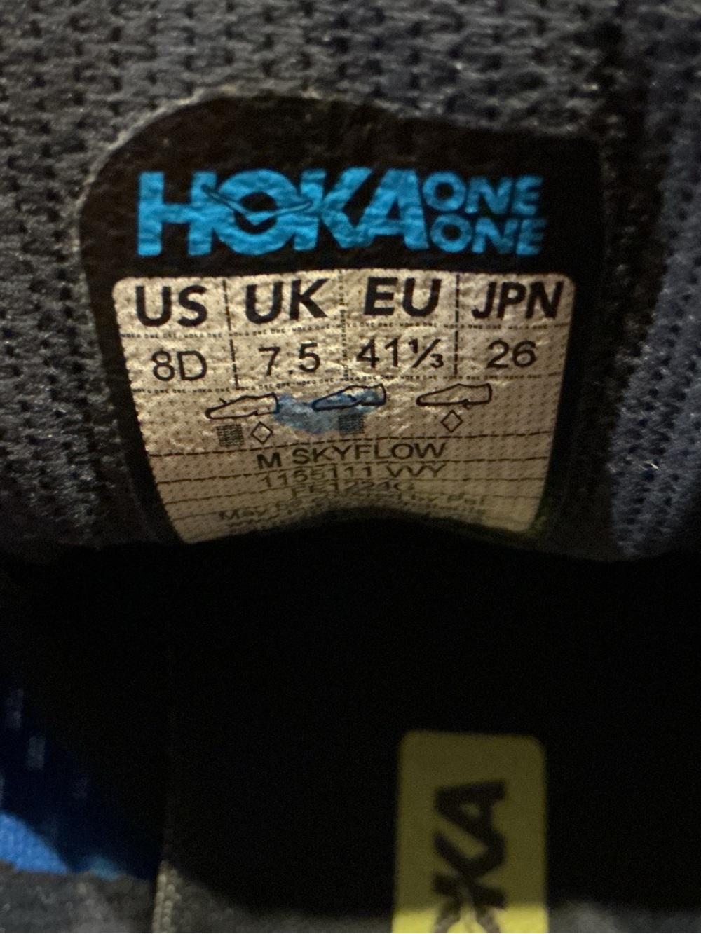 Hoka One Skyflow Running Shoe Blue with Lime Accent Running Shoes Men’s 8 no box - Picture 8 of 9